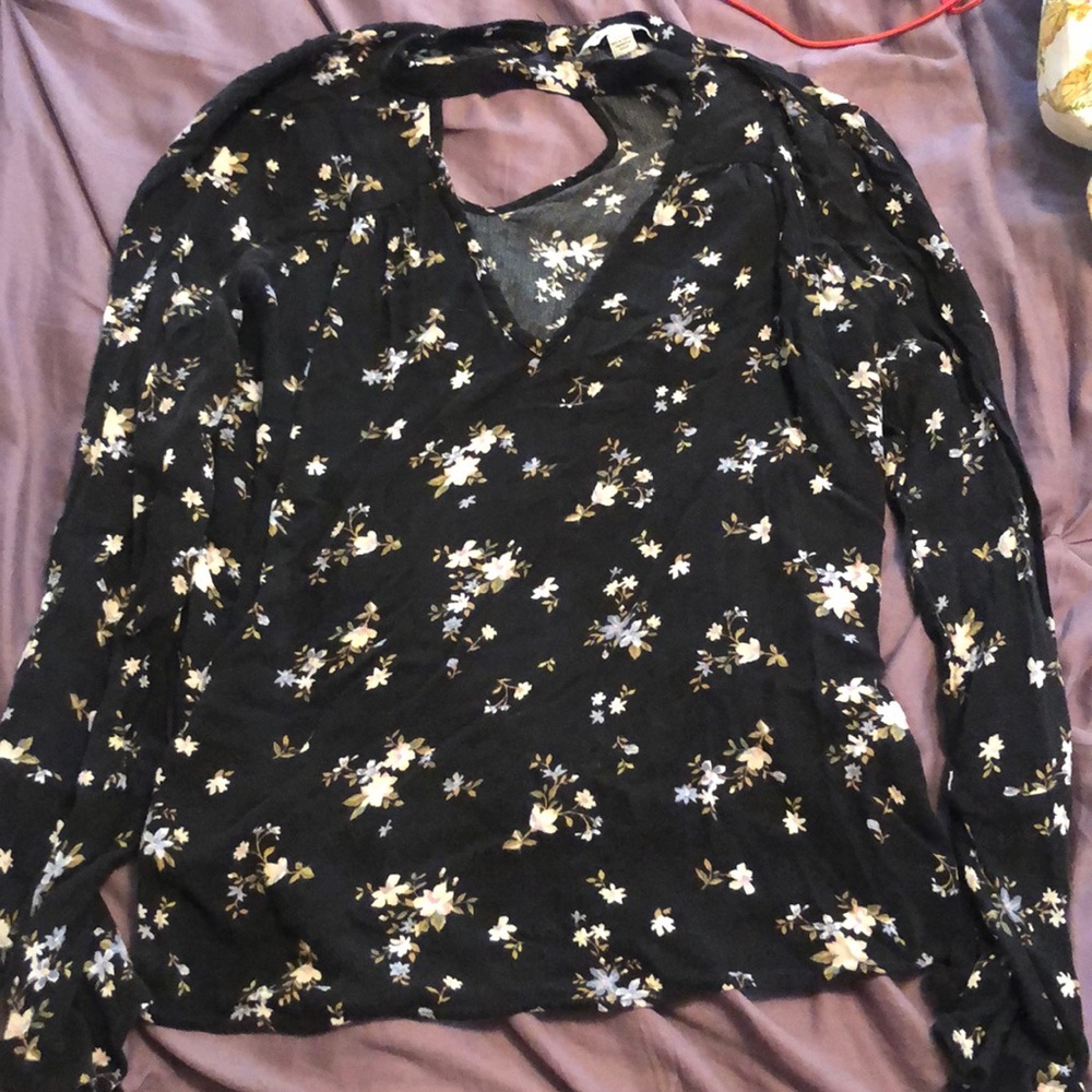 American Eagle Black Floral Shirt